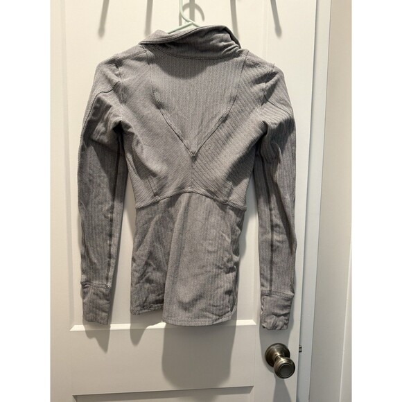 Lululemon Kanto Catch Me 1/2 Zip Heathered Herringbone Gray White LS Top Sz 2 - Picture 7 of 8